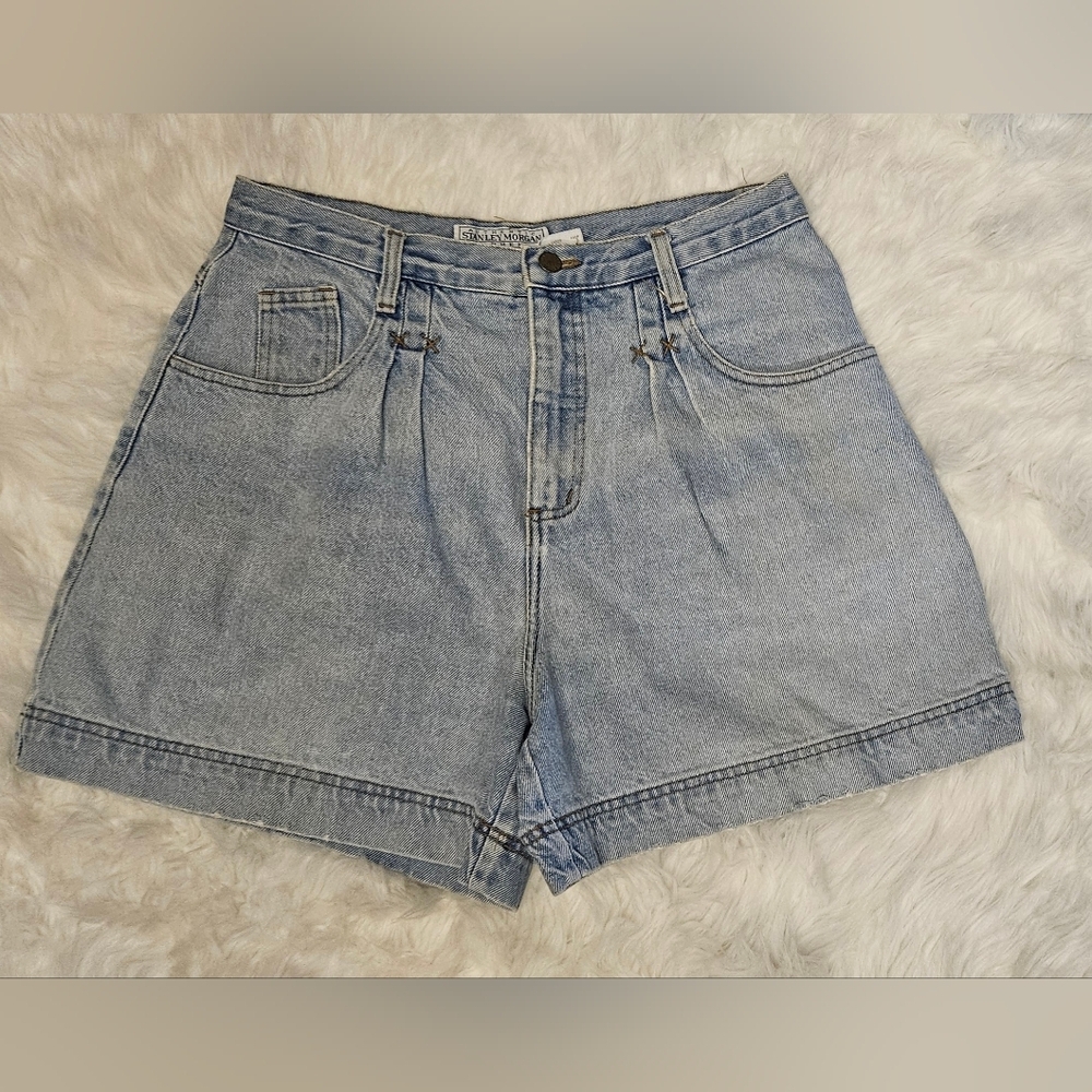 Vintage Stanley Morgan High Waist Denim Shorts light washed size 16